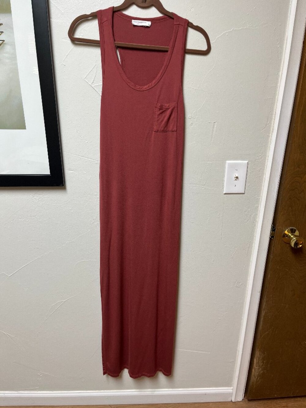 Terracotta jersey sleeveless racer back maxi dress.